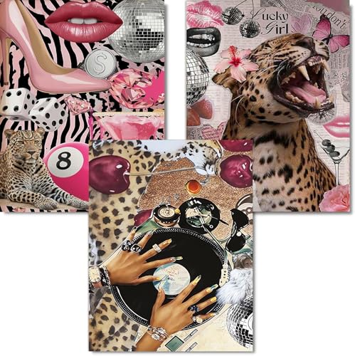 3 Pack Cheetah Diamond Art Kits for Adults Diamond Painting Kit for Adult | Fashion Girlly Modern 5D Diamond Dots Gem Art Crafts with Tools, Round Full Drill Crafts for Home Wall Decor-12X16in - color: DP02919, size: Round diamond painting