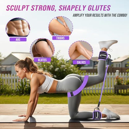 WOQQW Ankle Resistance Bands with Cuffs & Booty Bands Set for Legs & Glutes - color: Purple