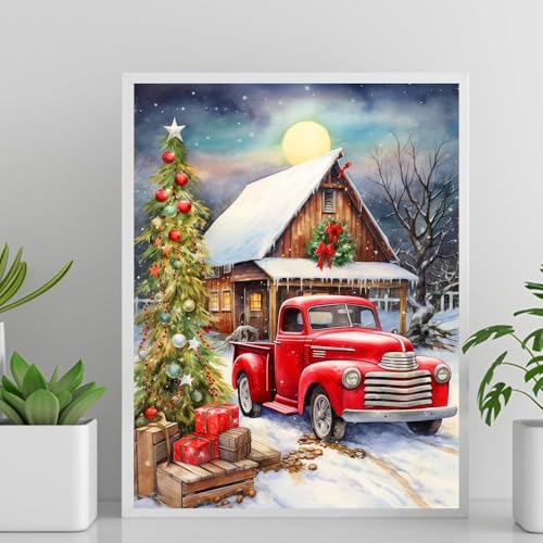 Christmas Diamond Art Kits for Adults Red Truck Diamond Painting 12x16 Inch | Christmas Truck Diamond Art Painting Kits for Beginners, 5D Full Round Drill Gem Art Kit, Diamond Dot Kit Home Decor Gifts - color: Christmas Car, size: 11.8x15.7in(30x40cm)