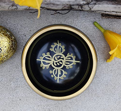 DharmaObjects Tibetan Meditation Om Mani Padme Hum Peace Singing Bowl With Mallet - color: Black, size: Small