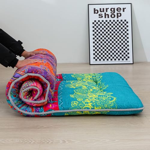 MAXYOYO Japanese Floor Mattress 4" Thick Cot Size Foldable Futon Mattress - color: Bohemian B, size: Cot