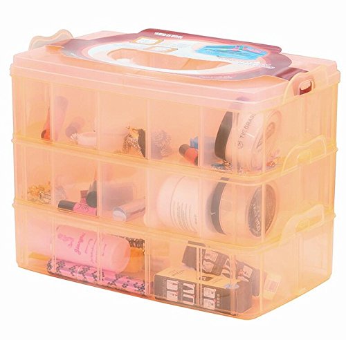Kamay's Large 3 Tier Stackable Adjustable Compartment Slot Bead Craft Jewellery Tool Storage Organiser,Snap-lock Tray Container with 30 Compartments Orange - style: Large 3 Tier 30 Compartments Orange