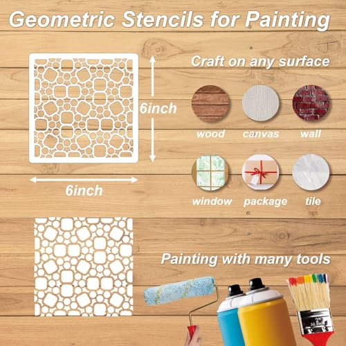 Geometric Stencils for Painting, 16 Pcs 6 Inch for Wood Signs Canvas | Reusable & Easy to Clean, Abstract Layering Patterns, Gift Boxes, Scrapbooks, Paper Projects, Beginner Friendly - color: Geometric 6" 16PCS 03