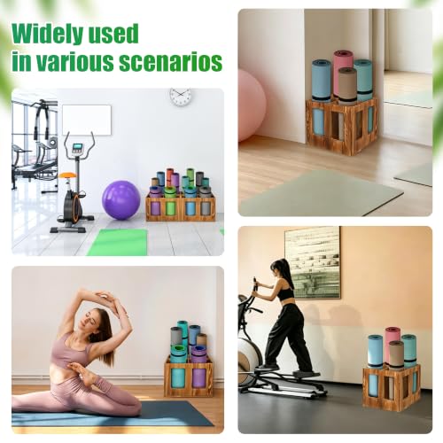 4-Slot Vintage Wood Yoga Mat Holder Storage Organizer, Versatile