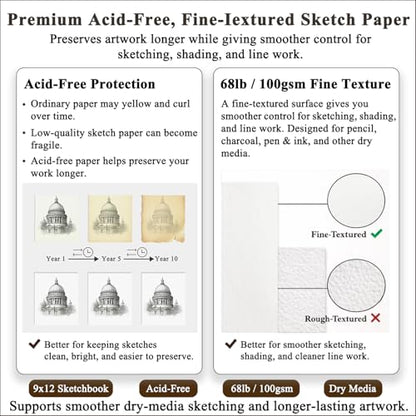 9" x 12" Sketch Book, Top Spiral Bound Sketch Pad, 2 Packs 100 Sheets Each (68lb/100gsm), Acid Free Art Sketchbook Artistic Drawing Painting Writing Paper for Kids Adults Beginners Artists - color: Brown, size: 9" x 12" (Pack of 2)