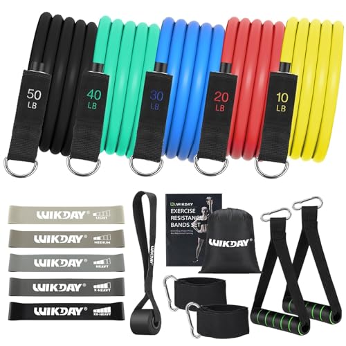 WIKDAY Exercise Resistance Bands with Handles for Working Out Workout Bands Set with Door Anchor for Physical Therapy, Yoga, Pilates - color: Multicolor & Gray, size: Light (10-150lb & 5-40lb)
