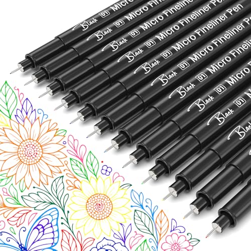 KERIFI 12 Colors Fineliner Pens, 0.25mm Extra Fine Point Micro Pens 01, Waterproof Archival Ink, No Bleed-Through for Bible Journaling, Planner, Sketching, Technical Drawing, Zentangle, Notes Taking - color: 12 Colors (Extra Fine 01 / 0.25mm)