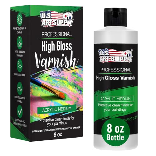 U.S. Art Supply 8 oz Acrylic Sealer, High Gloss Varnish for Acrylic Painting - Non-Yellowing, Clear Coat Protective Finish with UV Protection for Paint - size: 8-ounces