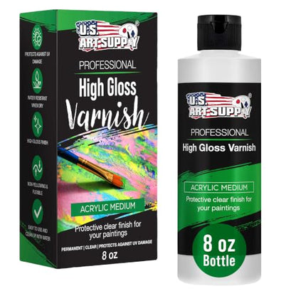 U.S. Art Supply 8 oz Acrylic Sealer, High Gloss Varnish for Acrylic Painting - Non-Yellowing, Clear Coat Protective Finish with UV Protection for Paint - size: 8-ounces
