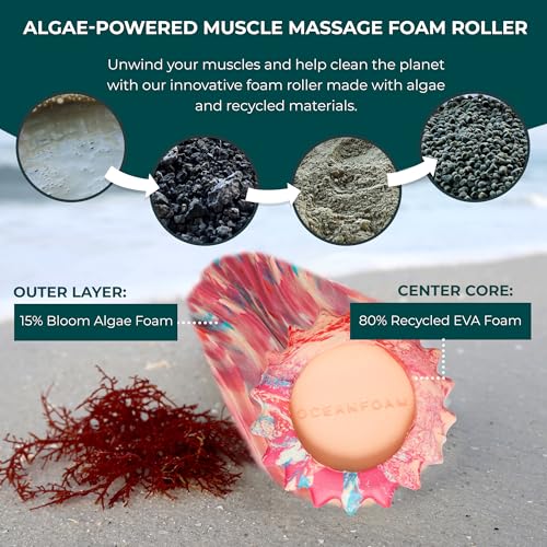 Oceanfoam Ripple Travel Foam Roller (11" x 3.35") Firm Mini Foam Roller for Physical Therapy, Deep Tissue Massage, Back Pain - High Density, Ergonomic Wave Textured - Yoga, Exercise (Cotton Candy) - color: Cotton Candy
