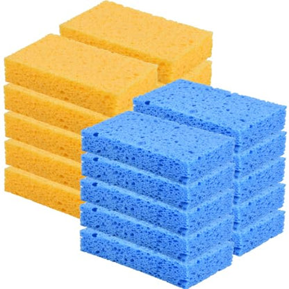 YoleShy 20 Pack Sponges Kitchen Natural Compressed Cellulose Sponges for Dishes Non Scratch for Household Cookware Bathroom Cars Soft Super Absorbent Reusable, Blue and Yellow