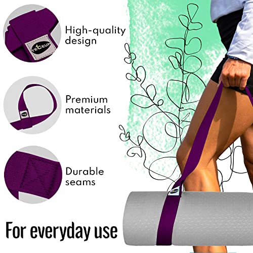 TECEUM Yoga Mat Strap – Extra Soft & Thick Cotton Carrier for All Mats - color: Deep Purple, size: 64 IN