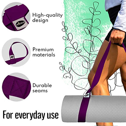 TECEUM Yoga Mat Strap – Extra Soft & Thick Cotton Carrier for All Mats - color: Deep Purple, size: 64 IN