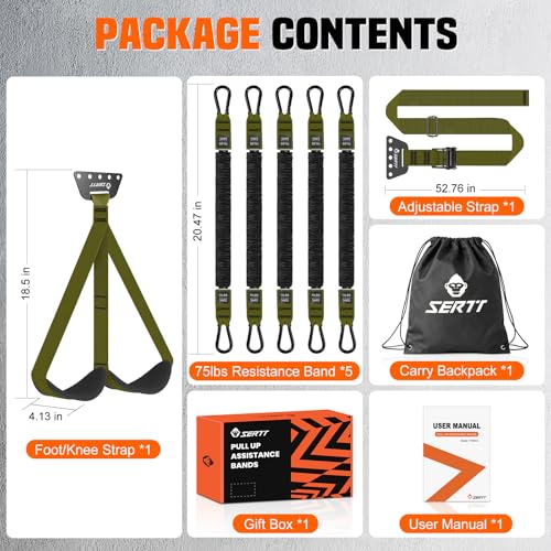 SERTT Adjustable Pull Up Assistance Band, Heavy Duty Assisted Pull Up Bands Support 375lbs, Upgrade Pull Up Bar Resistance Band for Assist Pullup Home Gym Strength Training - color: Green