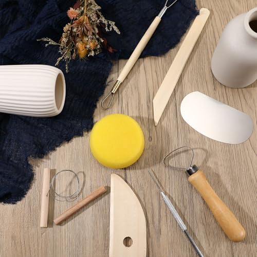 Leriton 80 Pcs Pottery Clay Tools Kit Sculpting Clay Tool Includes Cutting Modeling Trimming with Wooden Handles Carving Kit for Beginners Carving Shaping, Back to School Supplies