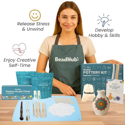 Pottery Kit for Beginners 2.2Lbs Air Dry Clay for Adults with Sculpting Tools, Paint, Glaze, Air-Dry Modeling Clay Molding, Sculpt & Painting Set, Hobby Date Night DIY Art Craft Kits -Standard (White)