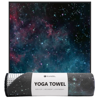 Eunzel Hot Yoga Mat Towel with Grip Dots, Printed Design 72" x 24" | Grip Dot Non Slip, Printed Microfiber Design, Sweat Absorbent, Hot Yoga & Pilate - color: Galaxy