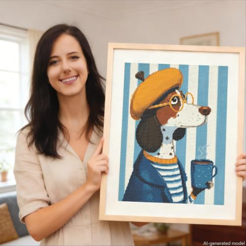 TOPCLTV Dog Drinking Coffee Diamond Art Kits for Adults Beginners, Funny Dog Diamond Painting Kit,DIY Full Round Drill 5D Adult Diamond Dots Gem Art for Home Wall Decor Dog Lovers Gift 12x16 Inch - color: HS033-1