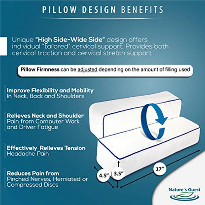 Nature's Guest Adjustable Cervical Neck Roll Bolster Pillow for Sleeping, Neck Pain Relief, Spine Support, Travel, Leg Support, Pregnancy, Cotton Cover, Hypoallergenic Microfiber Fill