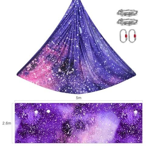 F.Life Aerial Yoga Hammock kit- Yoga Swing Multicolor 5 yards-Flying Yoga Include Daisy Chain,Carabiner and Pose Guide - color: Night Sky Star