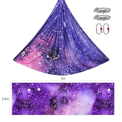 F.Life Aerial Yoga Hammock kit- Yoga Swing Multicolor 5 yards-Flying Yoga Include Daisy Chain,Carabiner and Pose Guide - color: Night Sky Star