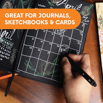 Notsu Black Paper Journal & White Gel Pen Bundle | B5 Dot Grid Notebook, Bullet Journal Set, Sketching & Art Supplies, 160 Premium Pages + 4 White Gel Pens for Dark Paper