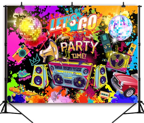 10X8ft Graffiti 80's 90's Backdrop Urban Retro Birthday Hip Hop Rock Punk Music Disco Neon Background Cake Table Decoration Banner Photography Photo Booth Props - size: 10'x8'