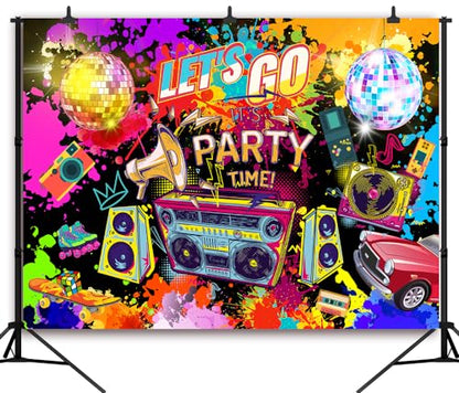 10X8ft Graffiti 80's 90's Backdrop Urban Retro Birthday Hip Hop Rock Punk Music Disco Neon Background Cake Table Decoration Banner Photography Photo Booth Props - size: 10'x8'