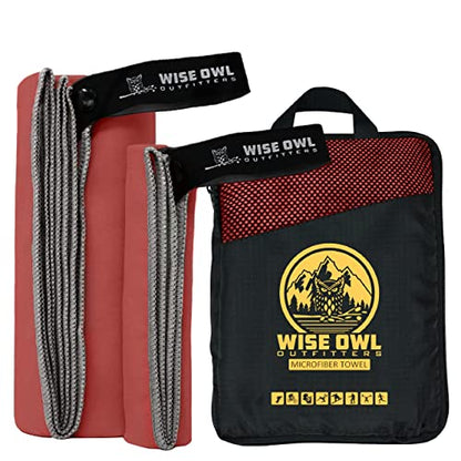 Wise Owl Outfitters Microfiber Camping Towel - Quick Dry Towel for Travel, Backpacking, Hiking, Beach, Gym & Yoga - Compact, Fast Drying & Lightweight - color: Red, size: X-Large (30x60) + Washcloth (12x24)