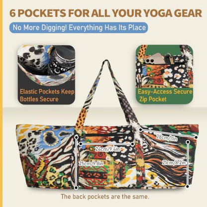 Yoga Mat Bag Yoga Tote Bag with Large Waterproof Zipper Pocket and Drawstring Pocket Yoga Mat Bag Carrier Fit Most Size Mats and All You Stuff - color: orange green yellow