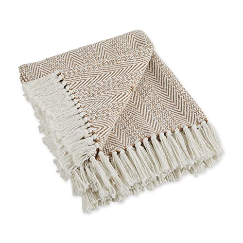 DII Herringbone Striped Collection Cotton Throw Blanket, 50x60, Stone - color: Stone, size: 50x60"