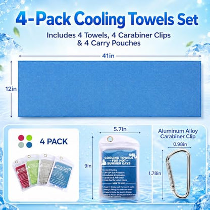 4 Pack Cooling Towels, 40" x 12" Microfiber Ice Towels for Neck & Face