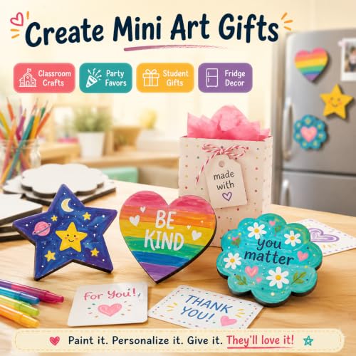 12 Pack Paintable Magnetic Canvas Boards, 3 Inch DIY Fridge Magnets | 6 paint-ready shapes, 2 each, for classroom crafts, fridge decor, party favors and handmade gifts - style: 6 Shapes-12pcs