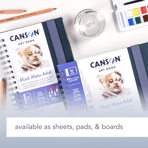 Canson Mixed Media Art Book, 8.3x11.7 inches, 56 Sheets, Blue Cloth Hardcover, Side Wire - Professional Artist Notebook for Painting, Sketching, Drawing - size: 8.3x11.7 inches