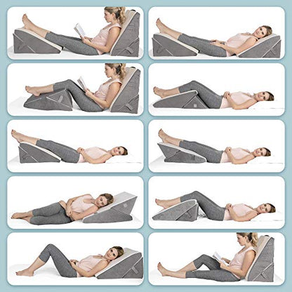 Kolbs Memory Foam Adjustable Bed Wedge Pillow - Wedge Pillow Set for After Surgery - 9 x 12 inch Height Chic Jacquard Cover Multi Use for Sleeping and Acid Reflux (Adjustable Height Wedge) - size: Adjustable Height Wedge - Grey