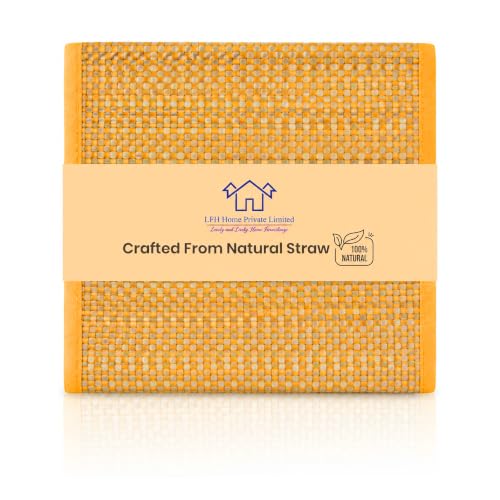 LFH Home Handmade Straw Yoga Mat For Exercise, Workout, Fitness - Perfect Heavy Quality Eco Friendly Natural Straw Reversible Yoga Mat for Men & Women - 72x24 Inch - color: Gold Yellow