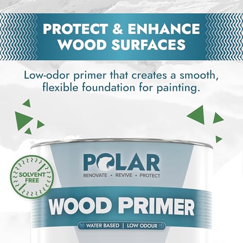 Polar Wood Primer - 17 Fl Oz - Matte White Finish - Water-Based Primer Paint for Interior & Exterior Wood Surfaces & Painted Surfaces - Strong Weather-Resistant Adhesion - Roller & Brush-On - size: 17 Fl Oz (Pack of 1)