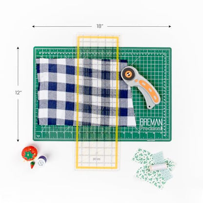 WA Portman 12x18 Fabric Cutting Mat, Quilting Rotary Cutter, Acrylic Ruler | Sewing Kit includes 12x18 Fabric Cutter Mat with 5pc Blade Rolling Cutter for Fabric, & 6x18 Acrylic Ruler, Quilting Supplies - size: 12" x 18"