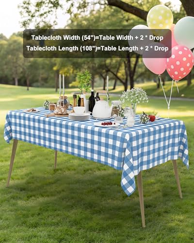 Smiry 8 Packs Gingham Disposable Table Cloth, 54 x 108 Inch Waterproof Plastic Tablecloth, Rectangle Aqua and White Checkered Table Covers for Picnic, Birthday, Party - color: Aqua and White, size: 54"x108" (Pack of 8)