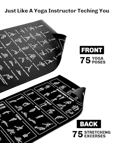 Instructional Yoga Mat with Poses and Stretches Printed On It - color: 블랙.