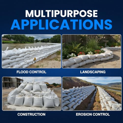 Sand Bags with Ties 14" x 26" - Sand Bags for Flooding, Woven Polypropylene Sandbags, 50 lbs Capacity, 14x26 inches, White - size: 10 Count (Pack of 1)