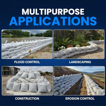 Sand Bags with Ties 14" x 26" - Sand Bags for Flooding, Woven Polypropylene Sandbags, 50 lbs Capacity, 14x26 inches, White - size: 10 Count (Pack of 1)