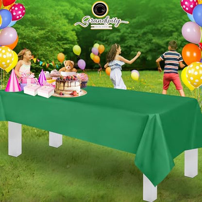 Grandipity Plastic Table Cloth Disposable 12 Pack 54” x 108” Rectangle | Green Plastic table covers, durable disposable tablecloths, fade and tear-resistent table cover for party, event
