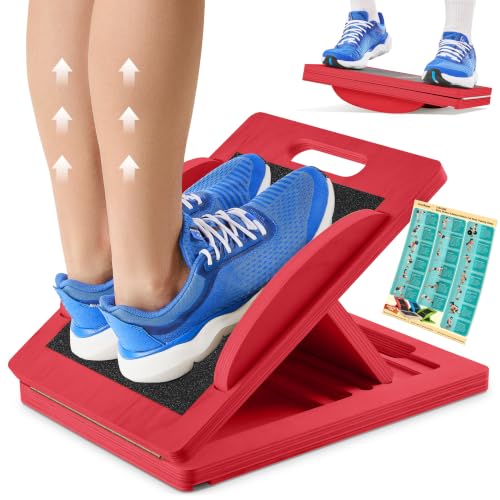 Slant Boards for Exercise, Wooden Slant Board, Calf Stretch Board with 7 Incline Angles, Velour Board, Balance Board & Calf Stretcher, Portable Incline Board for Physical Therapy, Ankle Mobility, Heel & Knees - color: Red