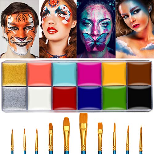 SFX Makeup Kit Professional Face Body Paint Halloween Cosplay Makeup Set | Special Effects Makeup Set with Scar Wax,Face Paint Brushes,Spatula Tool,Fake Scab Blood,Stipple Sponge Face Palette - color: Dark tone