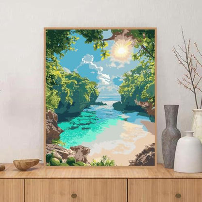 ZRIZQ Landscape Paint by Numbers Kit for Adults Beginner,Beach,16x20 | Full set with rich paints,wooden brushes,rolled canvas.Calming activity.Beginner friendly.Just open and paint. - color: 16"X20"Rolled Canvas-Beach 4