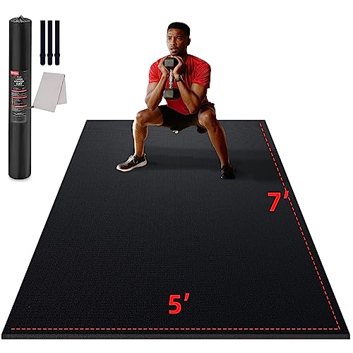 GymCope Large Exercise Mat for Home Workouts, 12x6/10x6/9x6/8x6/7x5/6x4 ft | (7mm) Extra Thick Workout Mat, High-Density Gym Mat for Cardio, Jump Rope, MMA, Weights (Shoe-Friendly) - color: 7'*5'Black