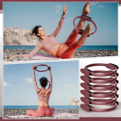 Syhood Pilates Ring 11. 81 Inch Pilates Circle Yoga Ring Magic Lightweight Flexible Workout Equipment for Fitness Physical Therapy Resistance Exercise Arms Legs - color: Light Brown
