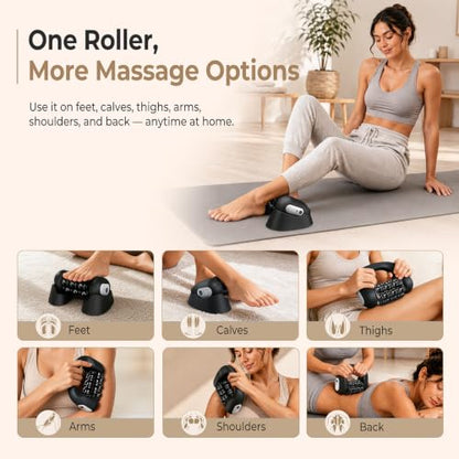 Rolling Percussion Massager with Hands-Free Dock | Electric Muscle Roller • Fitness Recovery • For Feet, Calves, Forearms, Back, Shoulders, Arms & Legs • 3 Speeds • Cordless