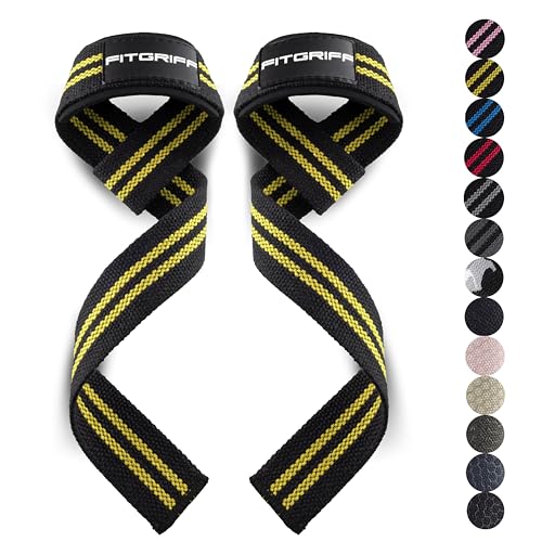 Fitgriff® Lifting Wrist Straps for Weightlifting, Gym, Deadlift, Workout (Made of Premium Cotton & Padded) - Men & Women - color: Black/Yellow, size: Standard (above 6.3' Wrist)